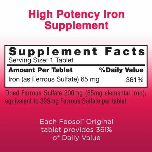 Feosol Ferrous Sulfate Iron Tablets Perspective: left