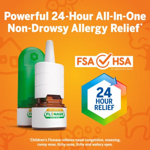 Flonase Children's Allergy Medicine 24 -hr Hour Relief Fluticasone Proprionate Metered Nasal Spray Perspective: left
