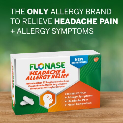 Flonase Headache and Allergy Relief Acetaminophen Caplets Perspective: left
