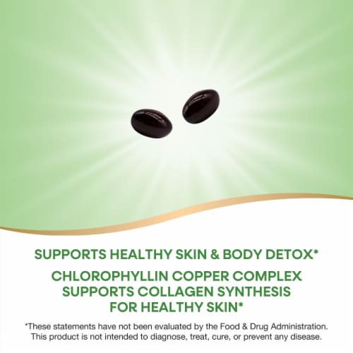 Nature's Way Chlorofresh Chlorophyll Concentrate Skin and Body Detox Softgels Perspective: left