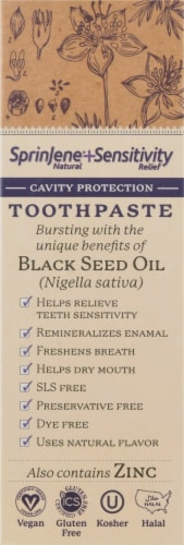 Sprinjene® Natural Sensitivity Relief Cavity Protection Toothpaste with Black Seed Oil & Zinc Perspective: left