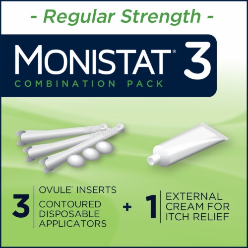 Monistat Three-Day Regular Strength Yeast Infection Treatment Ovule Inserts & External Itch Cream Perspective: left