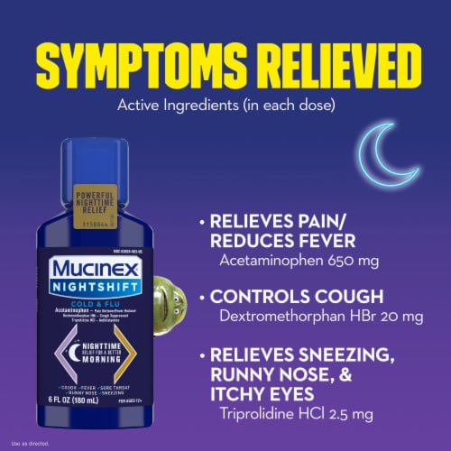 Mucinex Nightshift Cold & Flu Liquid Perspective: left