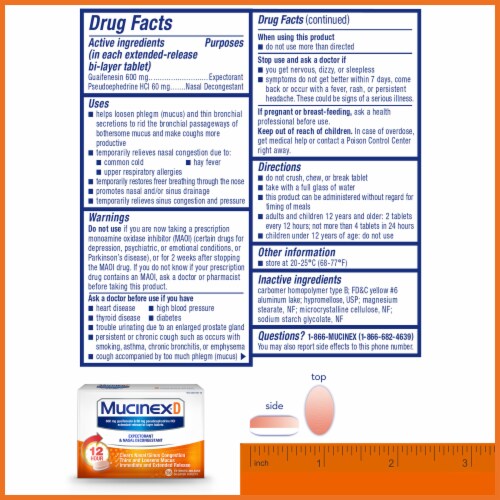 Mucinex D Expectorant & Nasal Decongestant 600mg Extended-Release Bi-Layer Tablets Perspective: left