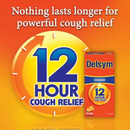 Delsym Adult Cough Orange Liquid Perspective: left