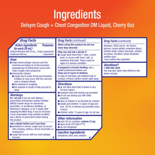 Delsym DM Adult Cough + Chest Congestion Cherry Liquid Perspective: left