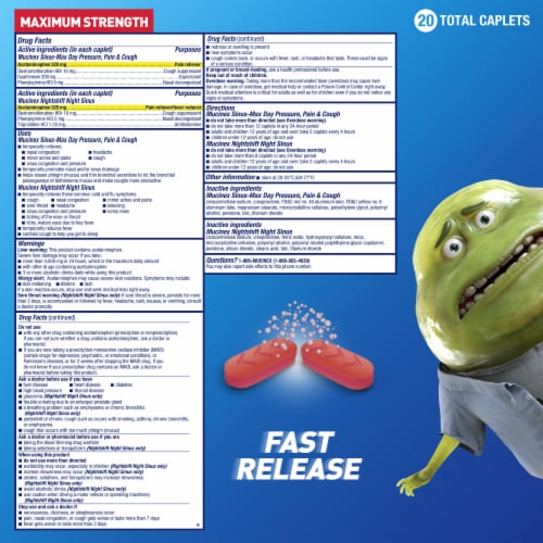 Mucinex Sinus-Max Pressure Pain & Cough & Nightshift Sinus Caplets Perspective: left
