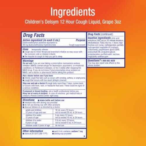 Delsym Children's Cough Grape Liquid Perspective: left