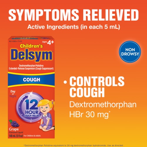 Delsym® 12hr Children's Grape Cough Relief Cough Suppressant Liquid Perspective: left