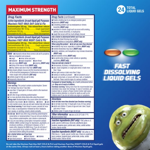 Mucinex Fast-Max Day & Night Cold & Flu Liquid Gels Perspective: left