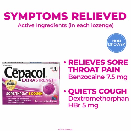 Cepacol Extra Strength Sore Throat & Cough Mixed Berry Lozenges Perspective: left