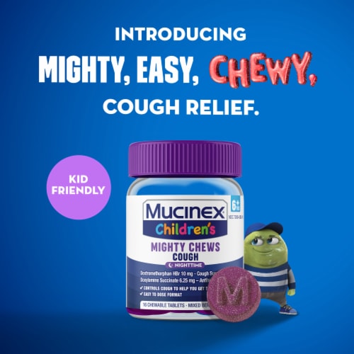 Mucinex Children's Mighty Chews Nighttime Cough Medicine for Kids Perspective: left
