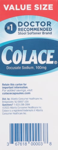 Colace® Value Size Regular Strength Stool Softener Capsules Perspective: left