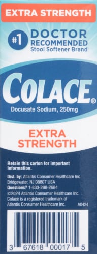 Colace® Extra Strength 250mg Clear Soft Gels Perspective: left