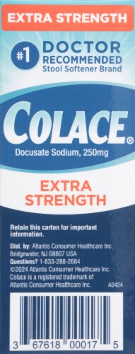 Colace® Extra Strength 250mg Clear Soft Gels Perspective: left