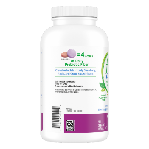 Fiber Choice® Assorted Fruit Flavors Daily Prebiotic Fiber Chewable Tablets Perspective: left