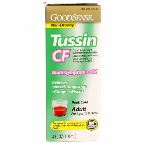 GoodSense Tussin CF Multi-Symptom Cold Cough Suppressant Liquid, 4 fl oz Perspective: left