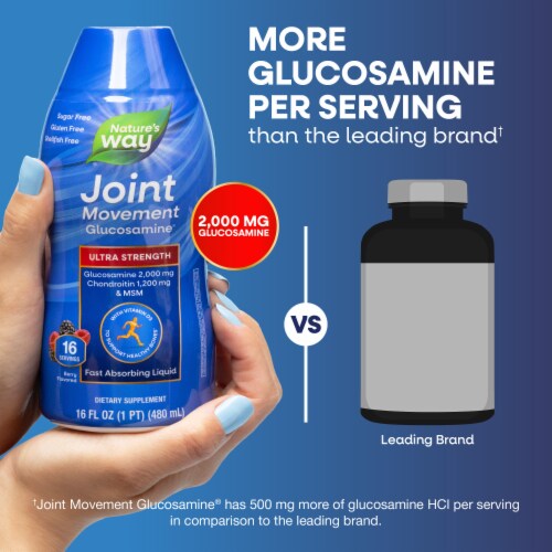 Nature's Way Joint Movement Glucosamine Ultra Strength Fast Absorbing Berry Flavored Liquid Perspective: left