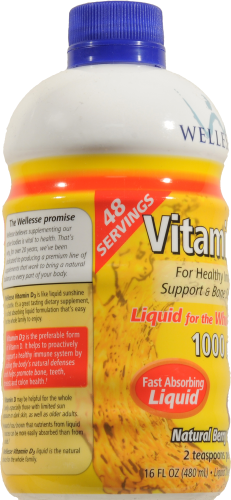 Wellesse Vitamin D3 1000iu Liquid Supplement Perspective: left