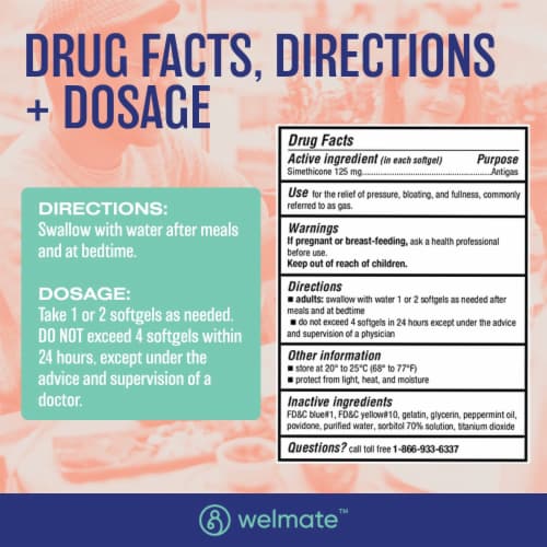 Welmate Gas Relief Simethicone 125 mg Extra Strength Generic Gas-X, 365