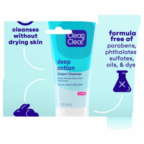 Clean & Clear Oil-Free Deep Action Cream Face Wash Cooling Face Cleanser with Pro-Vitamin B5 & BHA Perspective: left