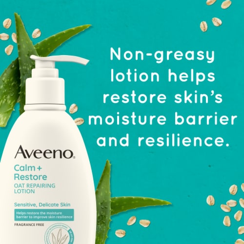 Aveeno Calm + Restore Oat Repairing Body Lotion Fragrance-Free for Sensitive Skin Perspective: left