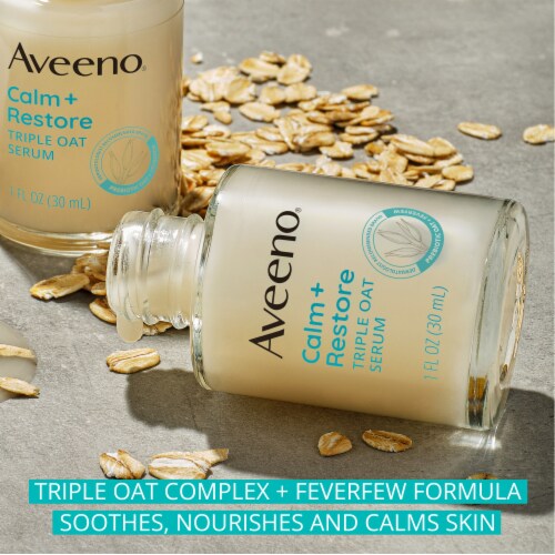 Aveeno Calm + Restore Triple Oat Hydrating Face Serum Fragrance-Free for Sensitive Skin Perspective: left