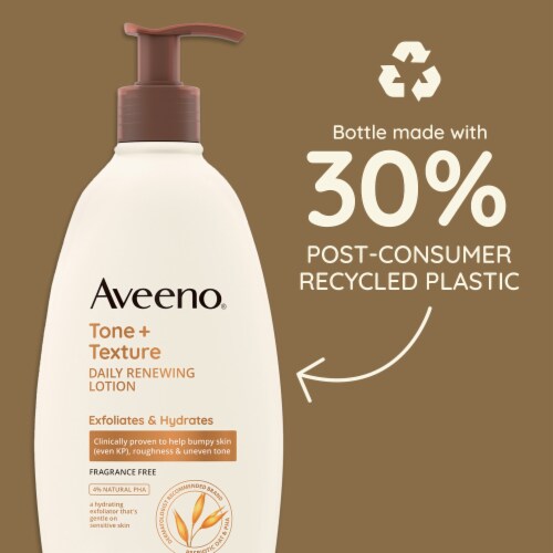 Aveeno Tone + Texture Daily Renewing Body Lotion Fragrance-Free With Prebiotic Oat Gently Exfoliates Perspective: left