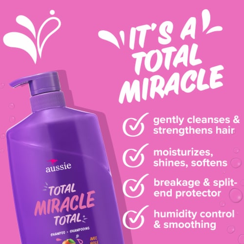 Aussie Total Miracle Shampoo with Apricot and Macadamia Oil Paraben Free for Dry Damaged Hair Perspective: left