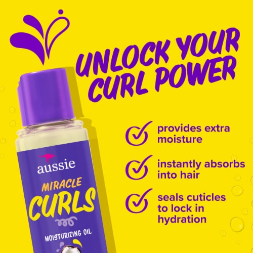 Aussie Miracle Curls Curl-Defining Oil Hair Treatment with Jojoba Oil Perspective: left