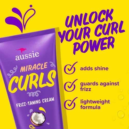 Aussie Miracle Curls Frizz Taming Curl Cream with Coconut and Jojoba Oil Perspective: left