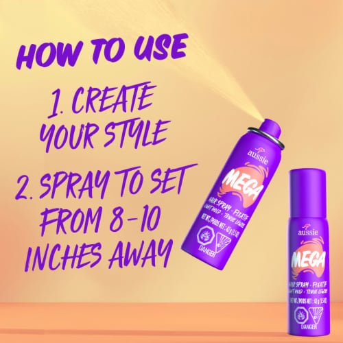 Aussie Mega Flexible Hair Spray for Curly, Straight and Wavy Hair Travel Size Perspective: left