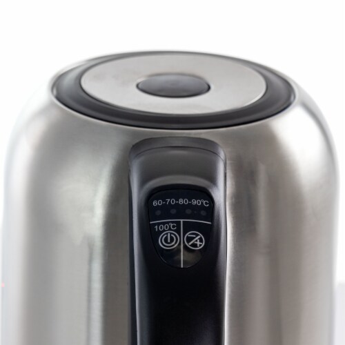 MegaChef 1.7Lt. Stainless Steel Electric Tea Kettle With 5 Preset Temps Perspective: left