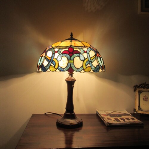 Lighting AUGUST Tiffany style Dark Bronze 2 Light Victorian Table Lamp 16 Shade 16.3x16.3x22.2 Metro Market