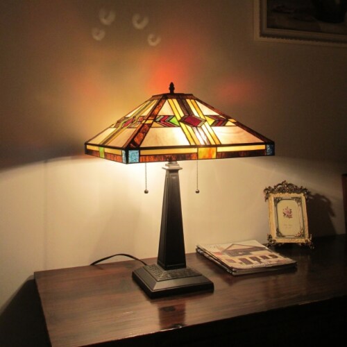 CHLOE Lighting CARLA Tiffany-style Mission Blackish Bronze 2 Light Table Lamp 16 Shade Perspective: left