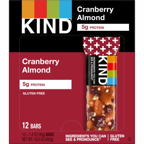 KIND Gluten Free Cranberry Almond Healthy Snack Bars Perspective: left