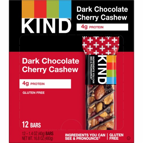 KIND Gluten Free Dark Chocolate Cherry Cashew Healthy Snack Bars Perspective: left