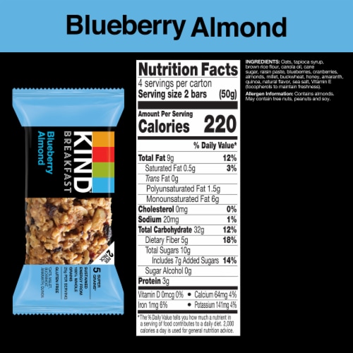 KIND Breakfast 100% Whole Grains Gluten Free Blueberry Almond Breakfast Bars Perspective: left