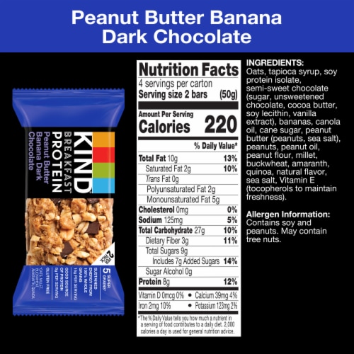 KIND Breakfast Gluten Free Peanut Butter Banana Dark Chocolate Protein Breakfast Bars Perspective: left