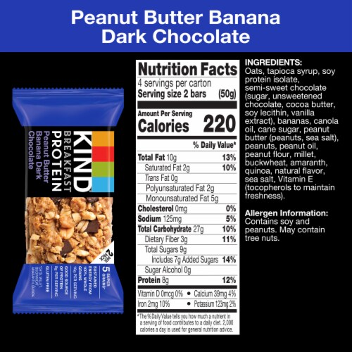 KIND Breakfast Gluten Free Peanut Butter Banana Dark Chocolate Protein Breakfast Bars Perspective: left
