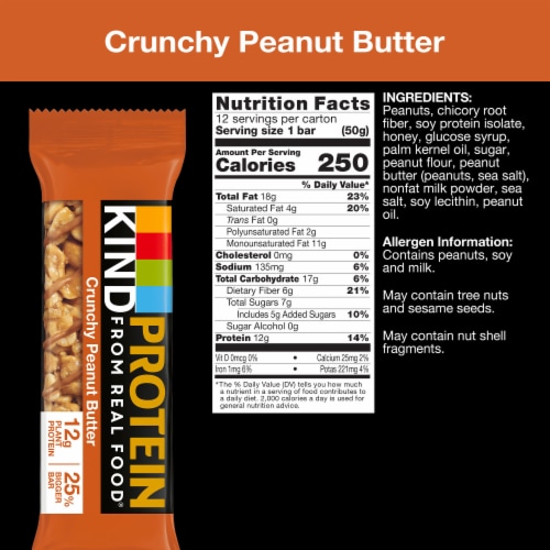 KIND PROTEIN Gluten Free Crunchy Peanut Butter Healthy Snack Bars Perspective: left