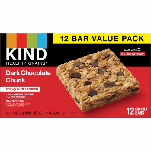 KIND Gluten Free Healthy Grains Dark Chocolate Chunk Bars Perspective: left