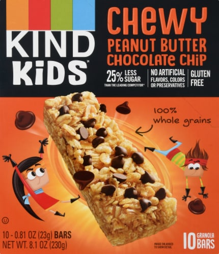 KIND KIDS 100% Whole Grain Gluten Free Chewy Peanut Butter Chocolate Chip Granola Bars Perspective: left