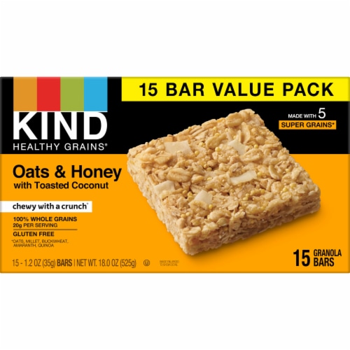KIND HEALTHY GRAINS Gluten Free Oats & Honey with Toasted Coconut Healthy Snack Bar Value Pack Perspective: left