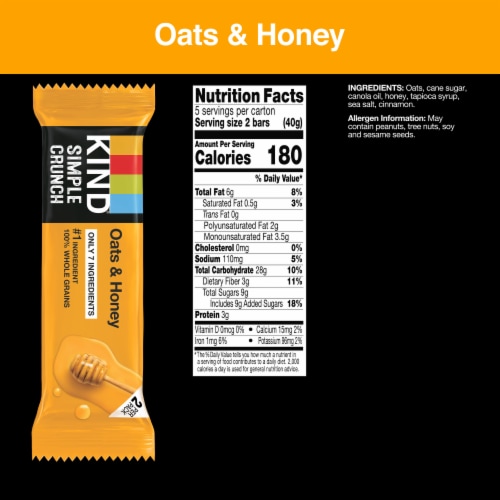KIND Simple Crunch 100% Whole Grain Gluten Free Oats & Honey Healthy Snack Bars Perspective: left