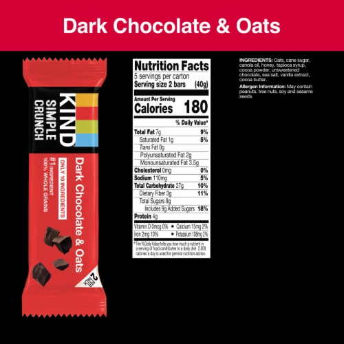 KIND Simple Crunch 100% Whole Grain Oats Gluten Free Dark Chocolate & Oats Healthy Snack Bars Perspective: left