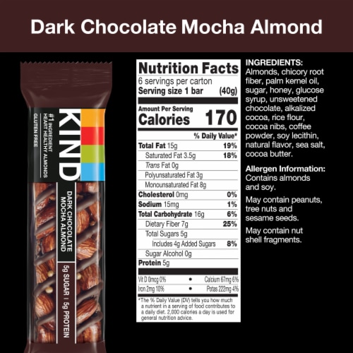 KIND Gluten Free Dark Chocolate Mocha Almond Healthy Snack Bars Perspective: left
