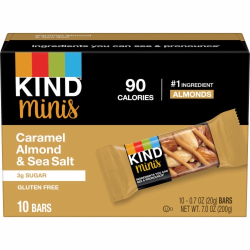 KIND Minis Gluten Free Caramel Almond & Sea Salt Healthy Snack Bars Perspective: left
