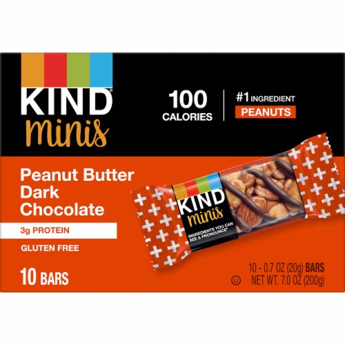 KIND Minis Gluten Free Peanut Butter Dark Chocolate Healthy Snack Bars Perspective: left