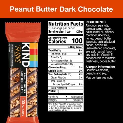 KIND Thins Peanut Butter Dark Chocolate Nut Bars Perspective: left
